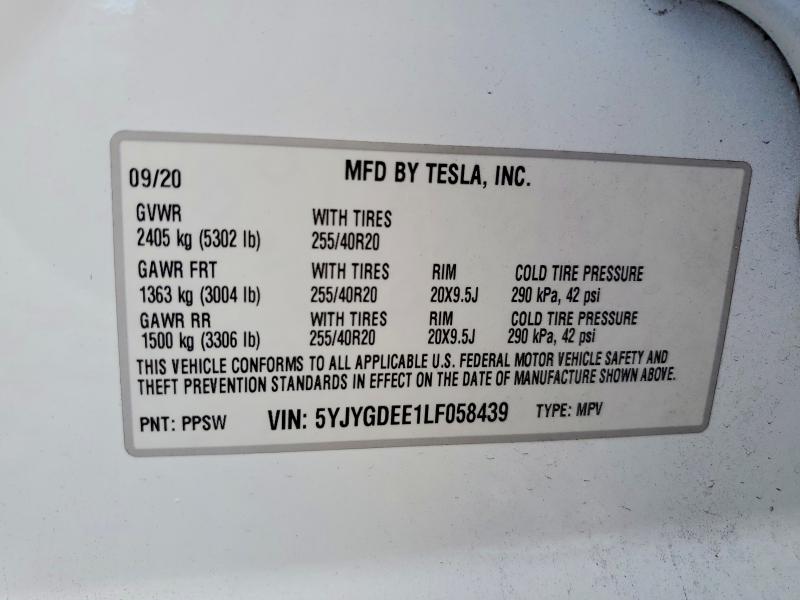 Продаж на аукціоні авто 2020 Tesla Model Y, vin: 5YJYGDEE1LF058439, номер лоту: 64653486