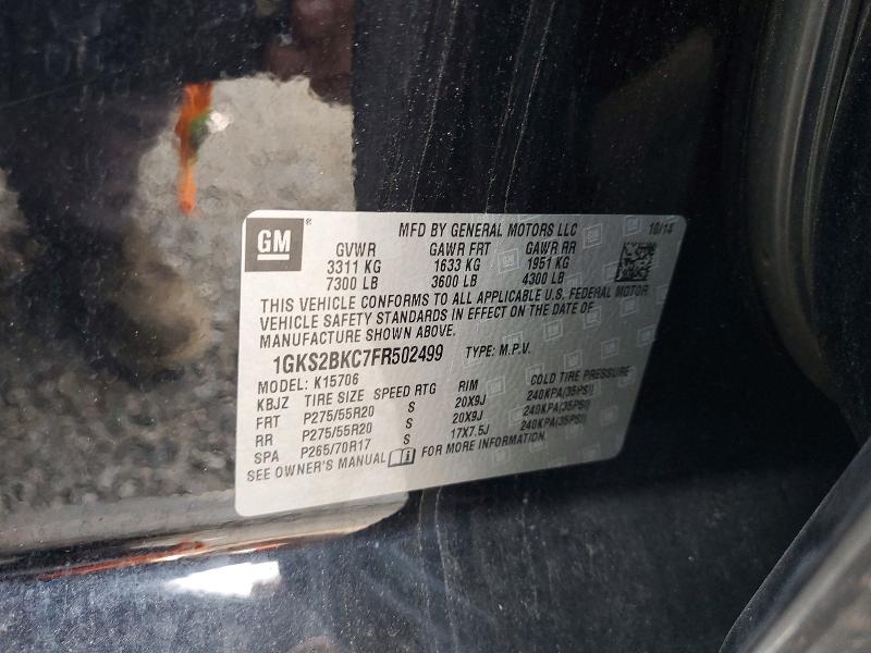 64816766 :رقم المزاد ، 1GKS2BKC7FR502499 vin ، 2015 Gmc Yukon مزاد بيع