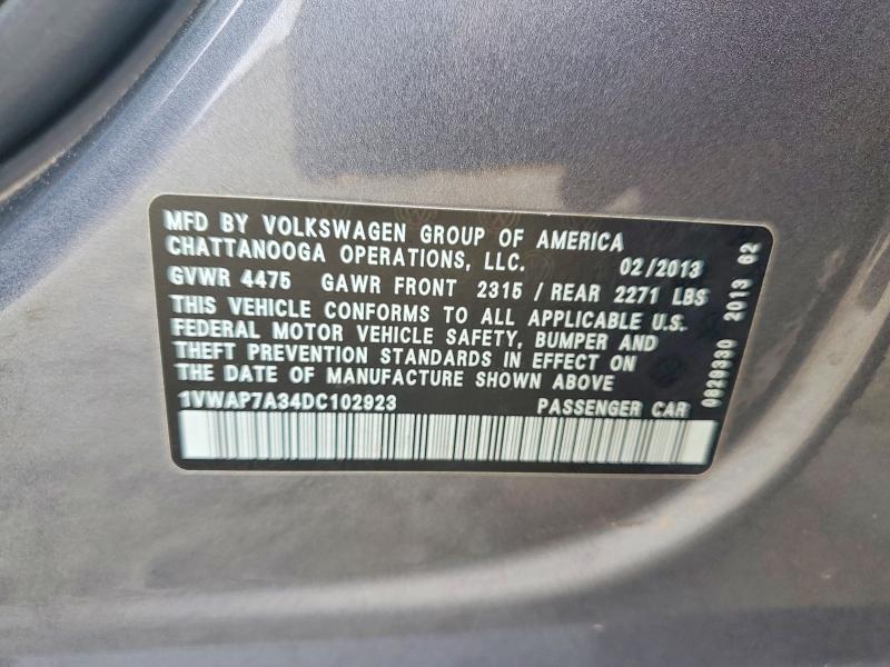 Продаж на аукціоні авто 2013 Volkswagen Passat, vin: 1VWAP7A34DC102923, номер лоту: 66045916