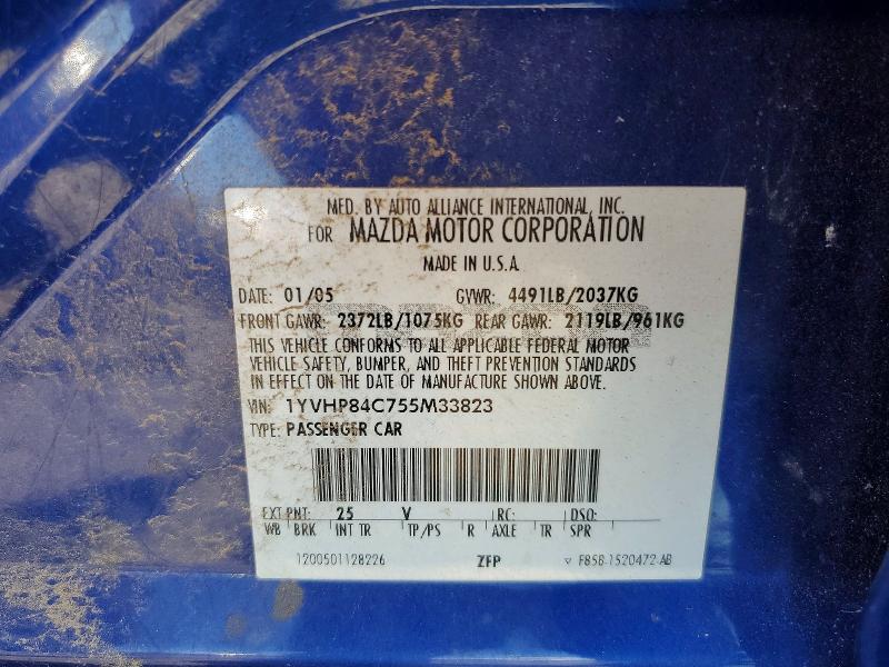 2005 Mazda 6 მანქანა იყიდება აუქციონზე, vin: 1YVHP84C755M33823, აუქციონის ნომერი: 65047766