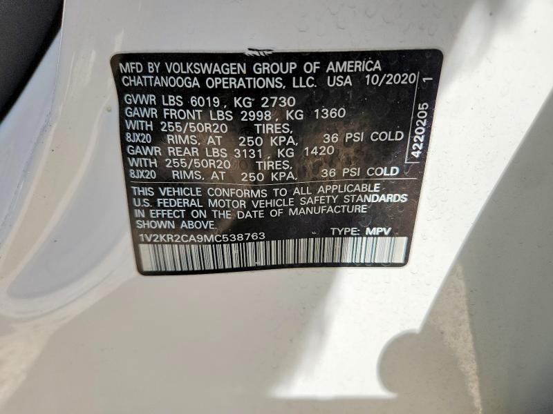Продаж на аукціоні авто 2021 Volkswagen Atlas, vin: 1V2KR2CA9MC538763, номер лоту: 63624176