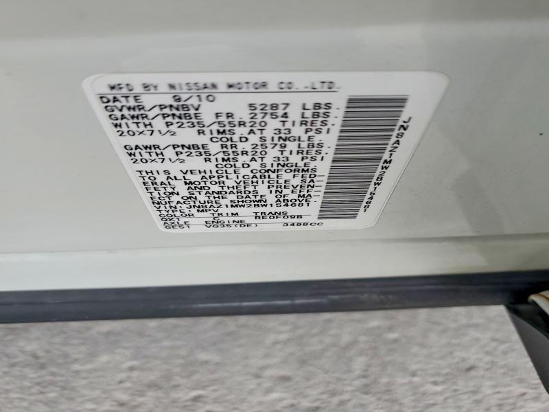 2011 Nissan Murano მანქანა იყიდება აუქციონზე, vin: JN8AZ1MW2BW154681, აუქციონის ნომერი: 63731316