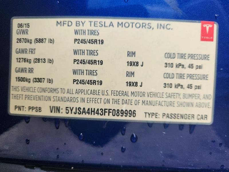 64894436 :رقم المزاد ، 5YJSA4H43FF089996 vin ، 2015 Tesla Model S مزاد بيع