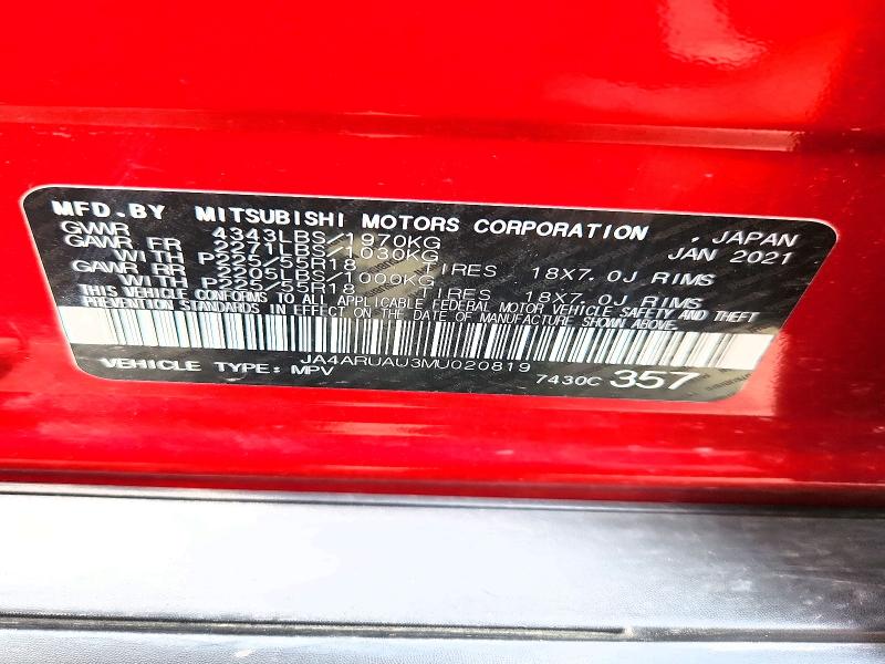 2021 Mitsubishi Outlander Sport მანქანა იყიდება აუქციონზე, vin: JA4ARUAU3MU020819, აუქციონის ნომერი: 64902826