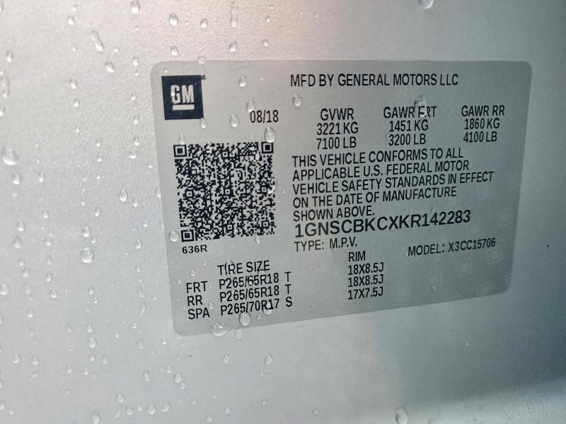 Aukcja sprzedaży 2019 Chevrolet Tahoe, vin: 1GNSCBKCXKR142283, numer aukcji: 65578126