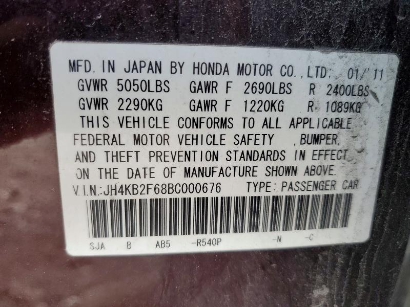 Aukcja sprzedaży 2011 Acura Rl, vin: JH4KB2F68BC000676, numer aukcji: 66631026