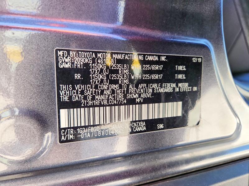 65181166 :رقم المزاد ، 2T3H1RFV8LC047754 vin ، 2020 Toyota Rav4 مزاد بيع
