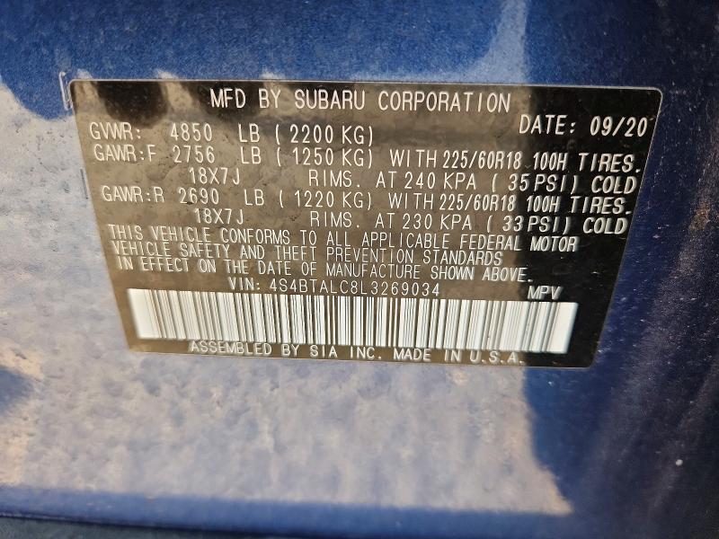 Aukcja sprzedaży 2020 Subaru Outback, vin: 4S4BTALC8L3269034, numer aukcji: 65012846