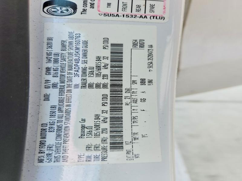 63443606 :رقم المزاد ، 3FADP4BJ5KM160763 vin ، 2019 Ford Fiesta مزاد بيع