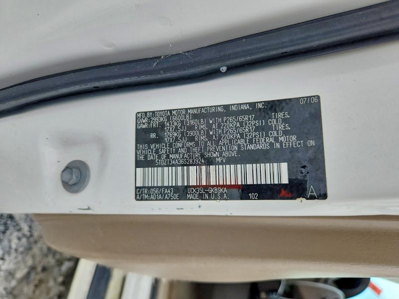 Aukcja sprzedaży 2006 Toyota Sequoia, vin: 5TDZT34A36S283924, numer aukcji: 63925136