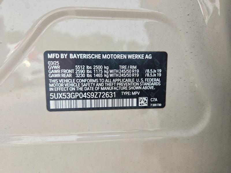 66626576 :رقم المزاد ، 5UX53GP04S9Z72631 vin ، 2025 Bmw X3 مزاد بيع