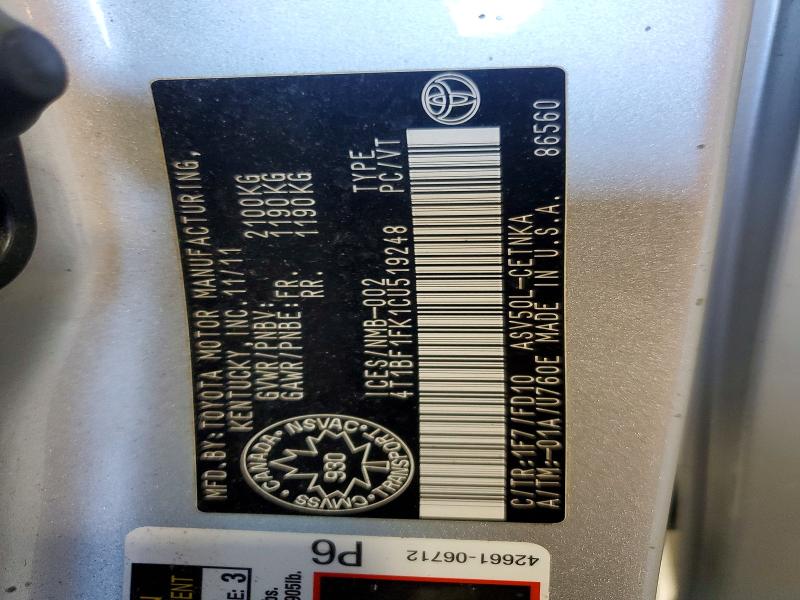 Продаж на аукціоні авто 2012 Toyota Camry, vin: 4T1BF1FK1CU519248, номер лоту: 63595476