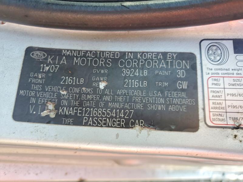 Продаж на аукціоні авто 2008 Kia Spectra, vin: KNAFE121685541427, номер лоту: 66742006