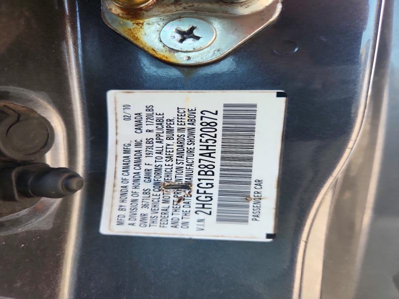 64970926 :رقم المزاد ، 2HGFG1B87AH520872 vin ، 2010 Honda Civic مزاد بيع