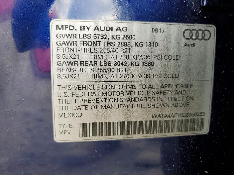 2018 Audi Sq5 მანქანა იყიდება აუქციონზე, vin: WA1A4AFY8J2050253, აუქციონის ნომერი: 66839826