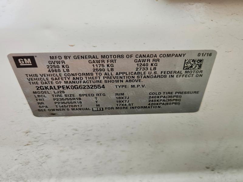 64925916 :رقم المزاد ، 2GKALPEK0G6232554 vin ، 2016 Gmc Terrain مزاد بيع