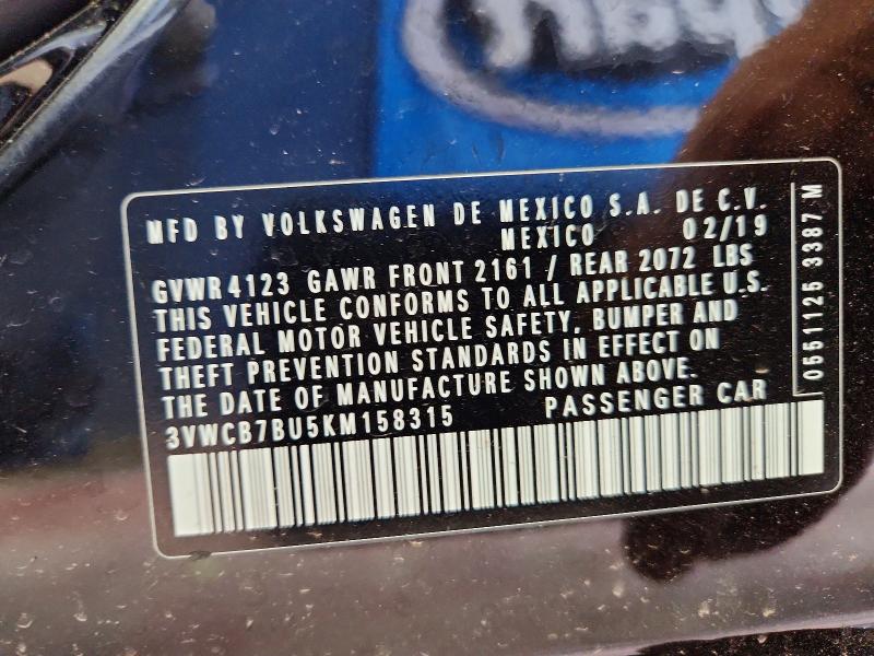 65147816 :رقم المزاد ، 3VWCB7BU5KM158315 vin ، 2019 Volkswagen Jetta مزاد بيع