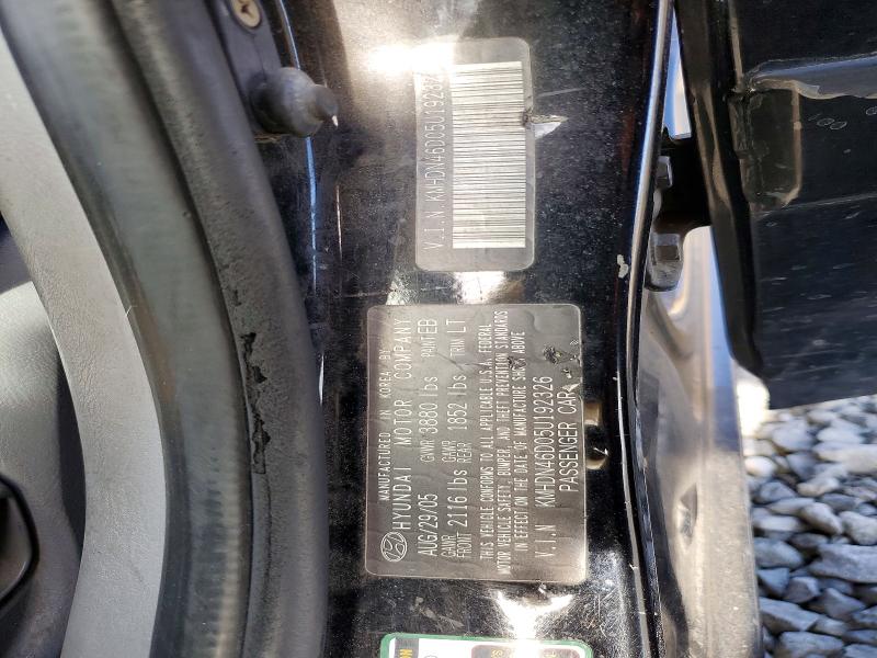2005 Hyundai Elantra მანქანა იყიდება აუქციონზე, vin: KMHDN46D05U192326, აუქციონის ნომერი: 64371056