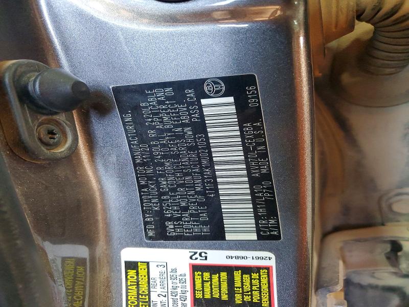 2021 Toyota Camry მანქანა იყიდება აუქციონზე, vin: 4T1F31AK1MU021053, აუქციონის ნომერი: 66802536