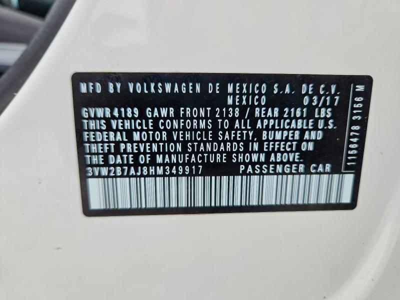 Aukcja sprzedaży 2017 Volkswagen Jetta, vin: 3VW2B7AJ8HM349917, numer aukcji: 65193906