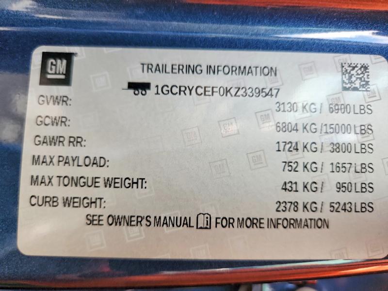 Aukcja sprzedaży 2019 Chevrolet Silverado, vin: 1GCRYCEF0KZ339547, numer aukcji: 66531106