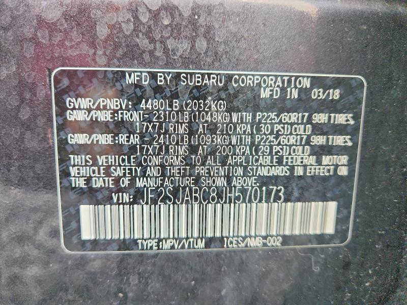 Aukcja sprzedaży 2018 Subaru Forester, vin: JF2SJABC8JH570173, numer aukcji: 64762426