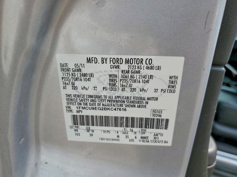 Продаж на аукціоні авто 2011 Ford Escape, vin: 1FMCU9EG2BKC47616, номер лоту: 64431366