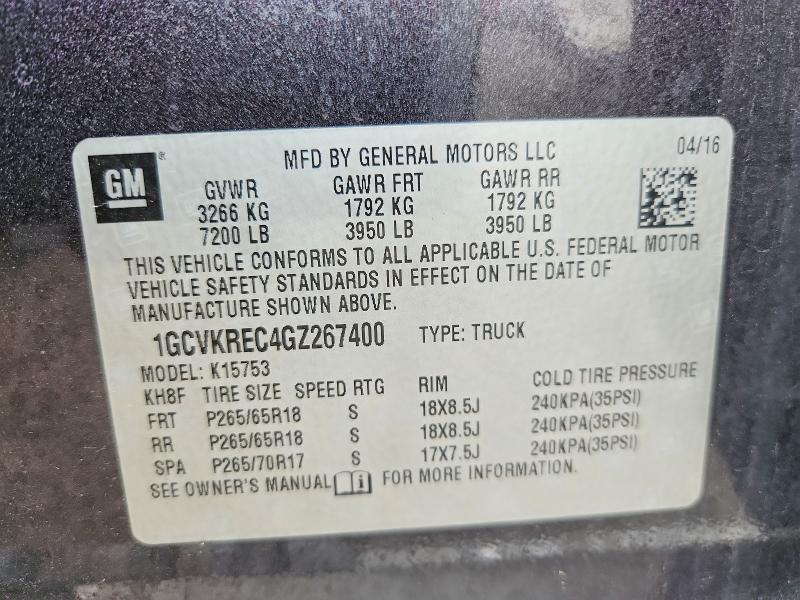 Продаж на аукціоні авто 2016 Chevrolet Silverado, vin: 1GCVKREC4GZ267400, номер лоту: 64665016