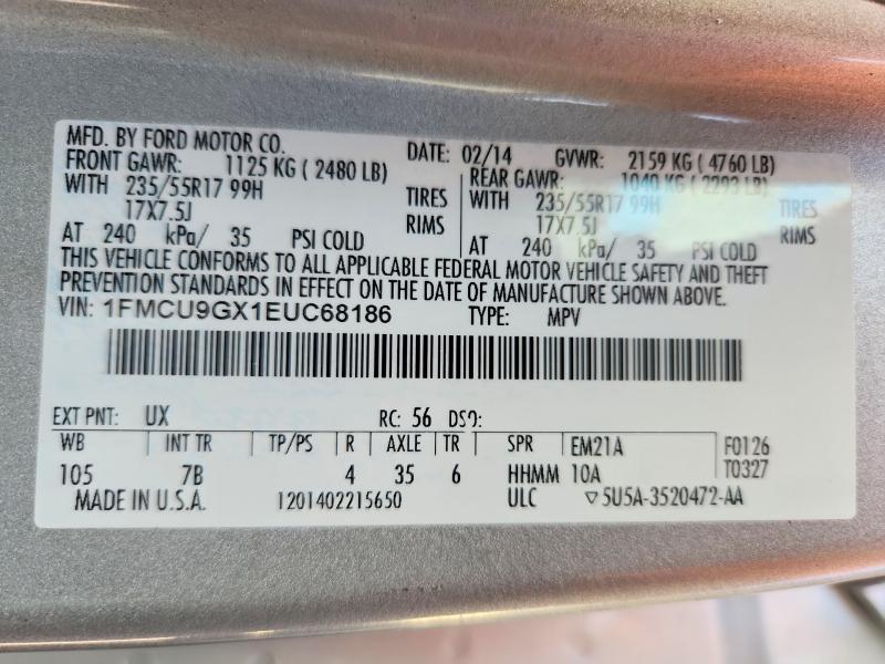 65935596 :رقم المزاد ، 1FMCU9GX1EUC68186 vin ، 2014 Ford Escape مزاد بيع