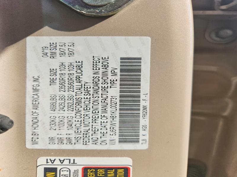 Aukcja sprzedaży 2019 Honda Cr-v, vin: 5J6RW1H81KL002731, numer aukcji: 65934006