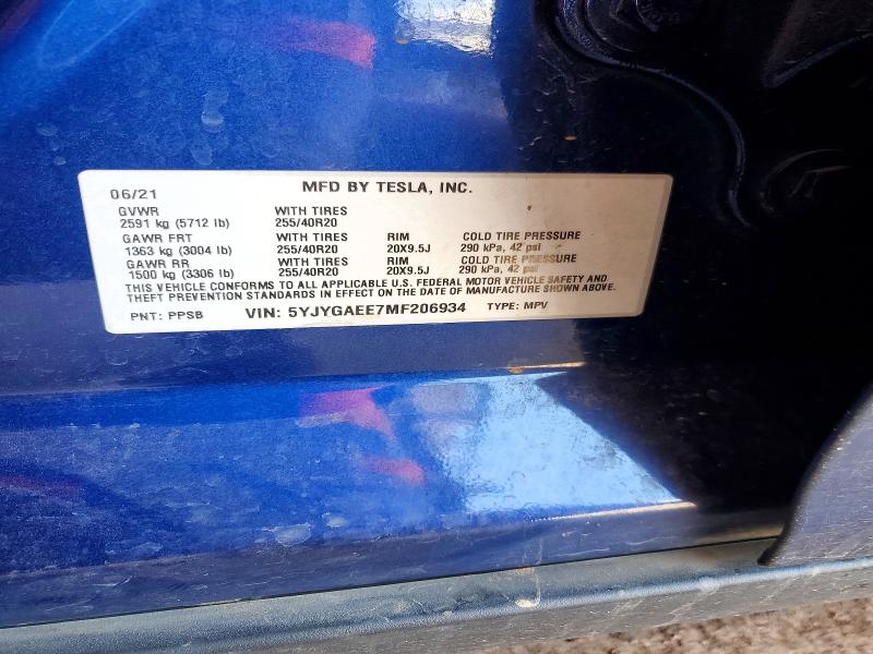 Aukcja sprzedaży 2021 Tesla Model Y, vin: 5YJYGAEE7MF206934, numer aukcji: 65913326