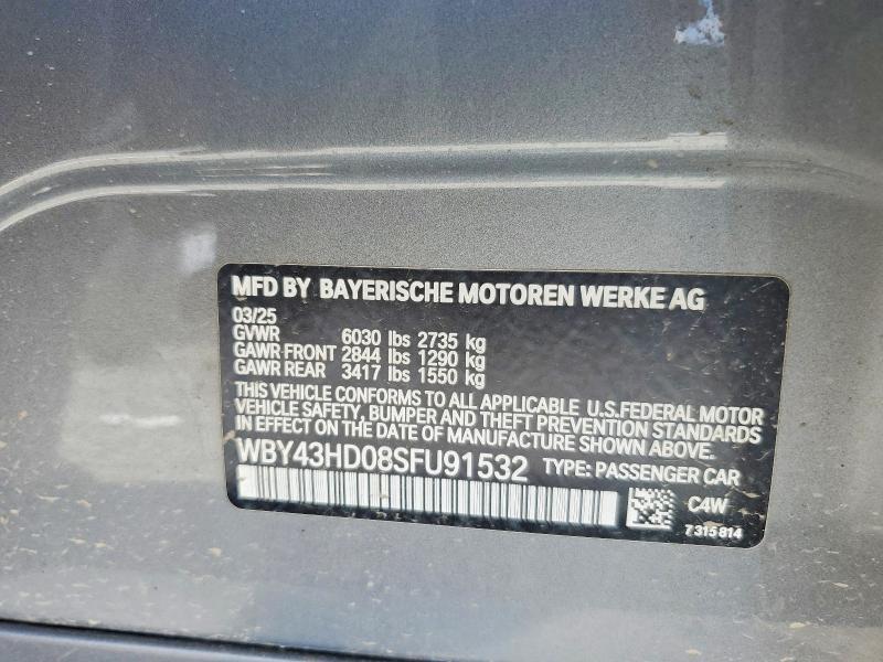 67112656 :رقم المزاد ، WBY43HD08SFU91532 vin ، 2025 Bmw I4 مزاد بيع