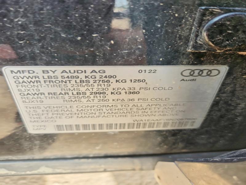 63754546 :رقم المزاد ، WA1EAAFY8N2057896 vin ، 2022 Audi Q5 مزاد بيع