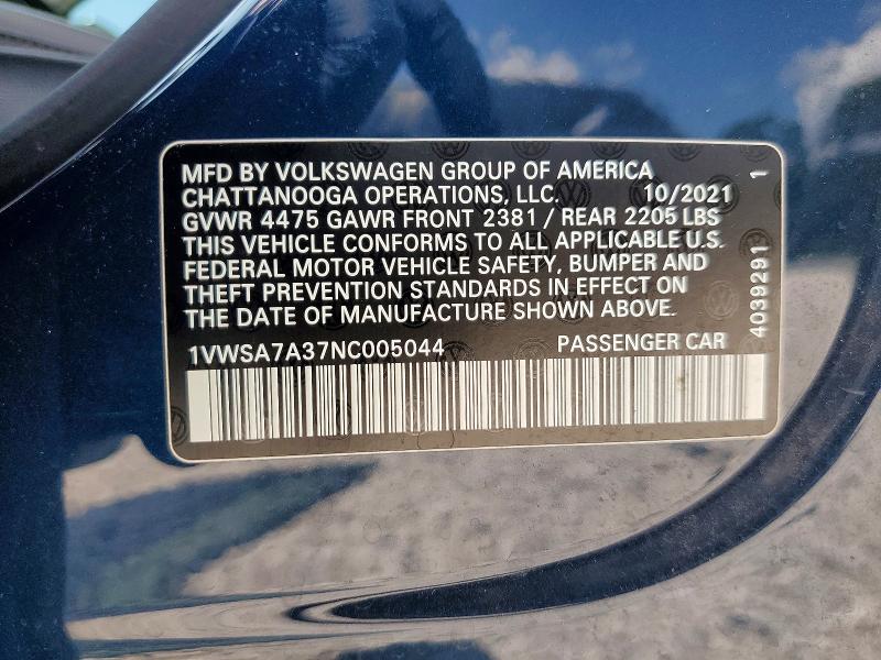 64003006 :رقم المزاد ، 1VWSA7A37NC005044 vin ، 2022 Volkswagen Passat مزاد بيع