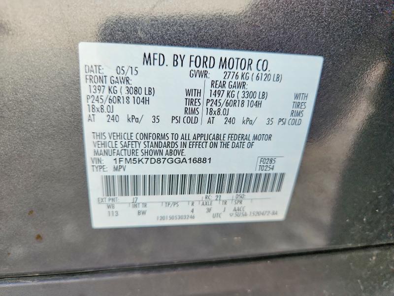 62202206 :رقم المزاد ، 1FM5K7D87GGA16881 vin ، 2016 Ford Explorer مزاد بيع