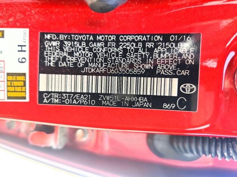 Продаж на аукціоні авто 2016 Toyota Prius, vin: JTDKARFU6G3505859, номер лоту: 65622966