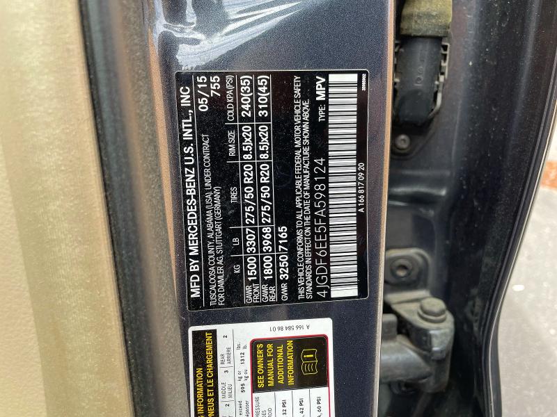 Auction sale of the 2015 Mercedes-benz Gl, vin: 4JGDF6EE5FA598124, lot number: 66620466