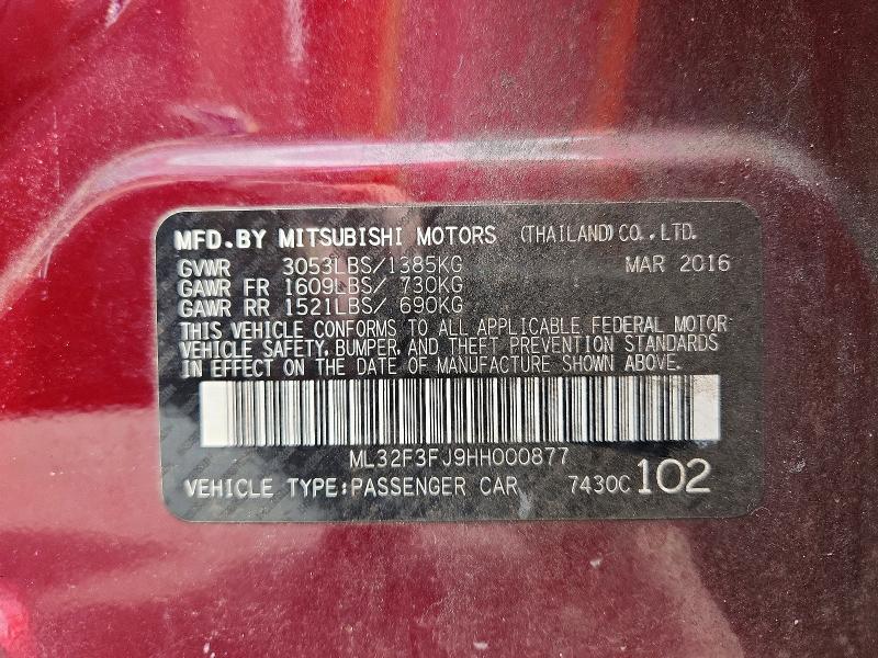 65877066 :رقم المزاد ، ML32F3FJ9HH000877 vin ، 2017 Mitsubishi Mirage مزاد بيع