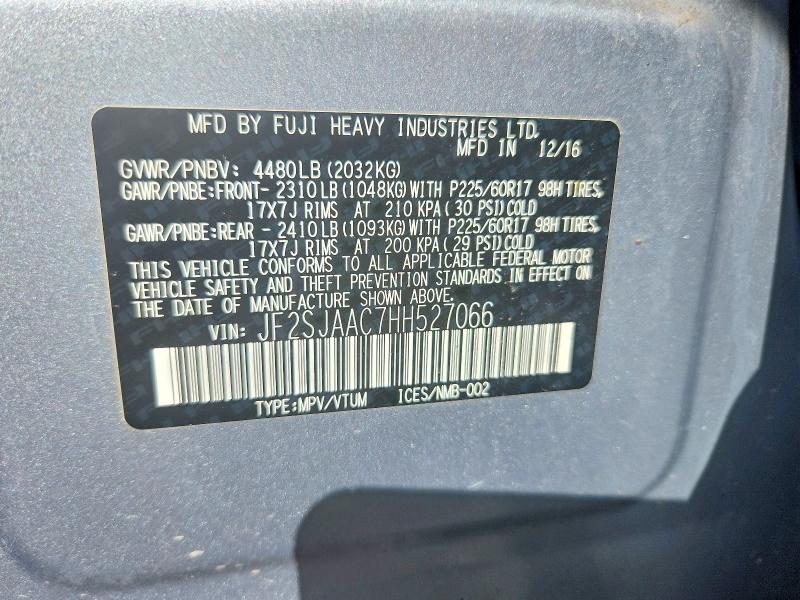 2017 Subaru Forester მანქანა იყიდება აუქციონზე, vin: JF2SJAAC7HH527066, აუქციონის ნომერი: 64138166