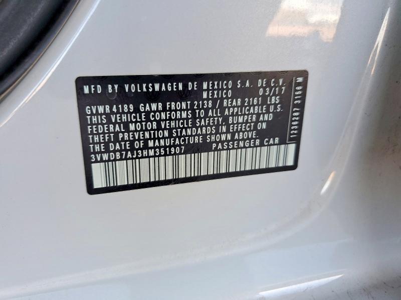 Продаж на аукціоні авто 2017 Volkswagen Jetta, vin: 3VWDB7AJ3HM351907, номер лоту: 66472586