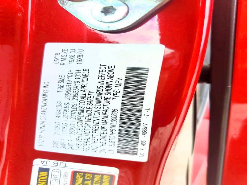 63570976 :رقم المزاد ، 5J8TC1H51KL000635 vin ، 2019 Acura Rdx مزاد بيع