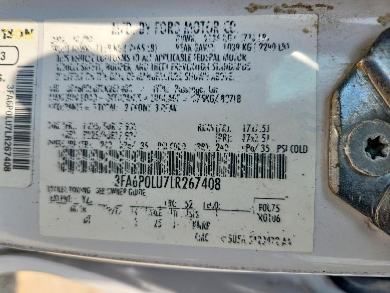 Aukcja sprzedaży 2020 Ford Fusion, vin: 3FA6P0LU7LR267408, numer aukcji: 63904726
