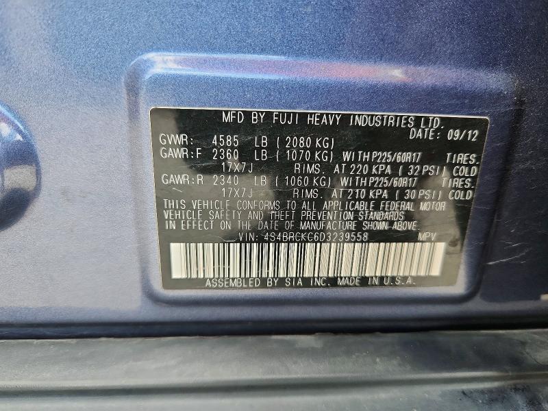 66422066 :رقم المزاد ، 4S4BRCKC6D3239558 vin ، 2013 Subaru Outback مزاد بيع