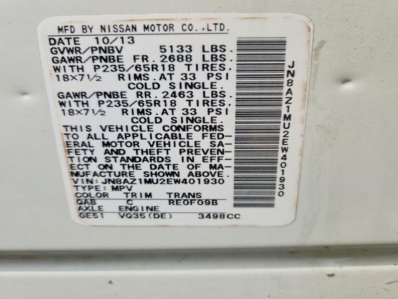 Aukcja sprzedaży 2014 Nissan Murano, vin: JN8AZ1MU2EW401930, numer aukcji: 66908766