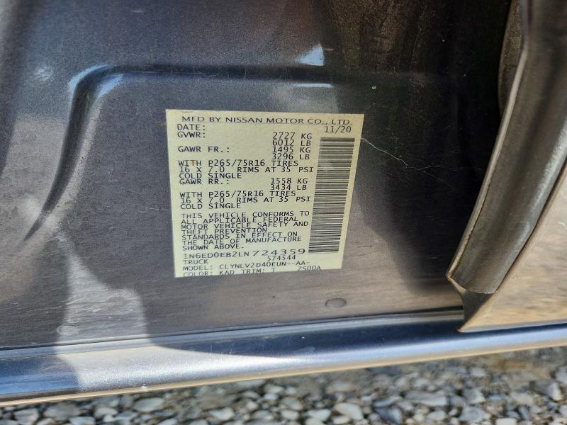 63737976 :رقم المزاد ، 1N6ED0EB2LN724359 vin ، 2020 Nissan Frontier مزاد بيع