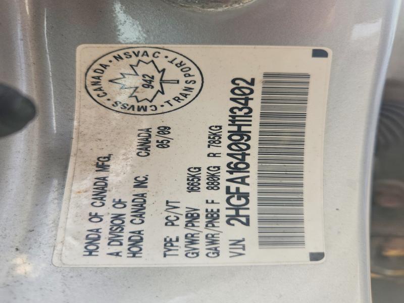 2009 Honda Civic მანქანა იყიდება აუქციონზე, vin: 2HGFA16409H113402, აუქციონის ნომერი: 65822296