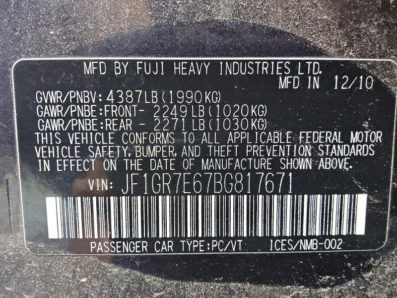64516546 :رقم المزاد ، JF1GR7E67BG817671 vin ، 2011 Subaru Impreza مزاد بيع