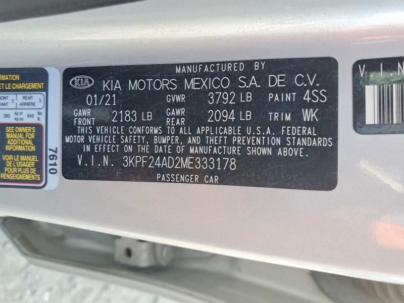 Aukcja sprzedaży 2021 Kia Forte, vin: 3KPF24AD2ME333178, numer aukcji: 64388916