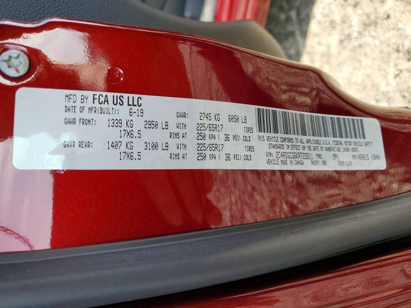 2019 Dodge Grand Caravan მანქანა იყიდება აუქციონზე, vin: 2C4RDGCG6KR723311, აუქციონის ნომერი: 64397006