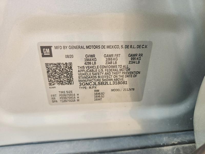 64244856 :رقم المزاد ، 3GNCJLSB2LL318081 vin ، 2020 Chevrolet Trax مزاد بيع